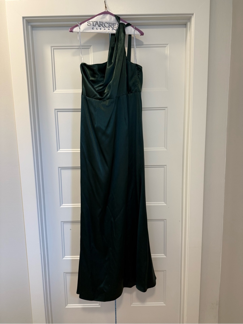 One-Shoulder Dark Green Satin Evening Dress